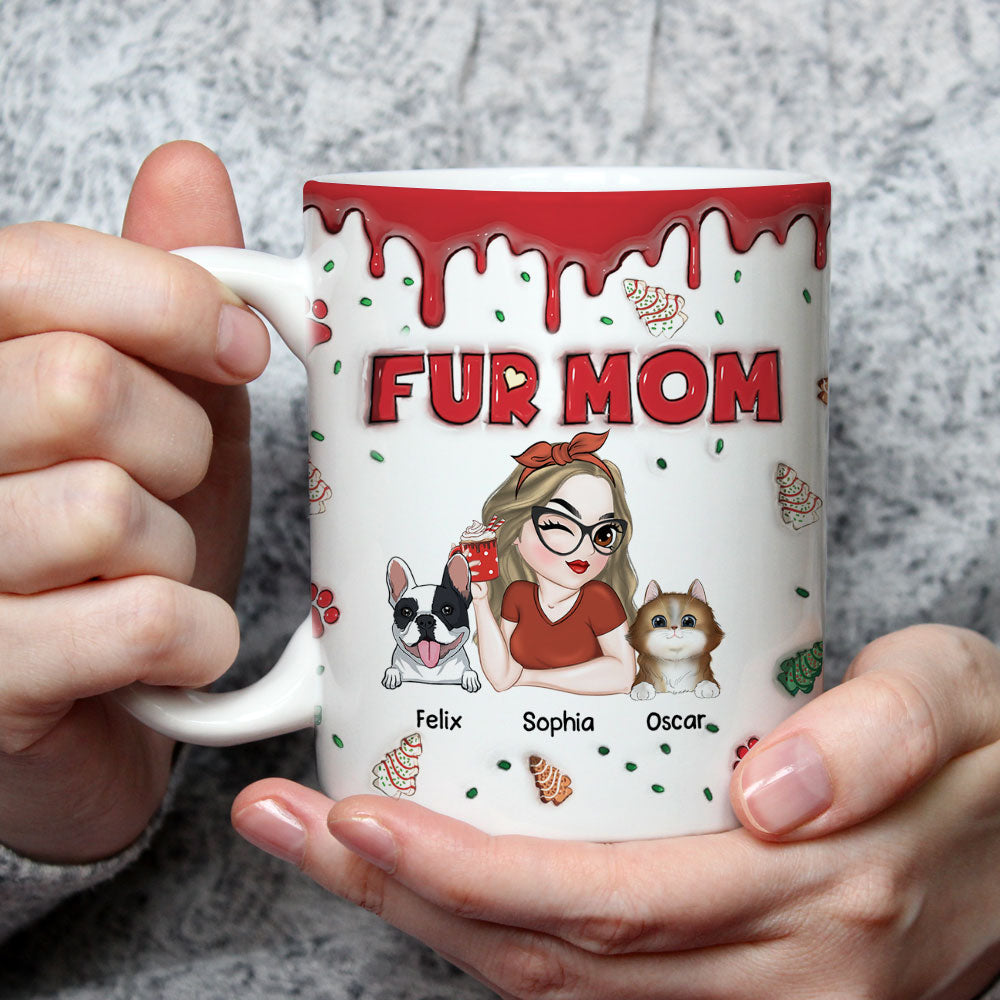 Fur Mom Personalized Custom 3D Inflated Effect Christmas Cake Design 11oz/15oz Ceramic Mug