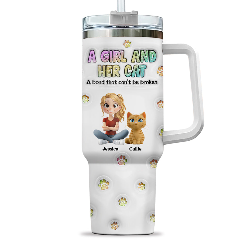 Personalized Custom 3D Inflated Effect Tumbler: A Girl And Her Cat Design