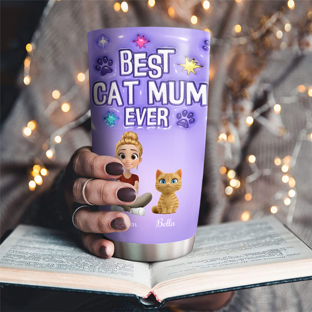 Cat Mom Power - Exclusive Personalized Custom 3D Inflated Effect 20oz Stainless Steel Tumbler