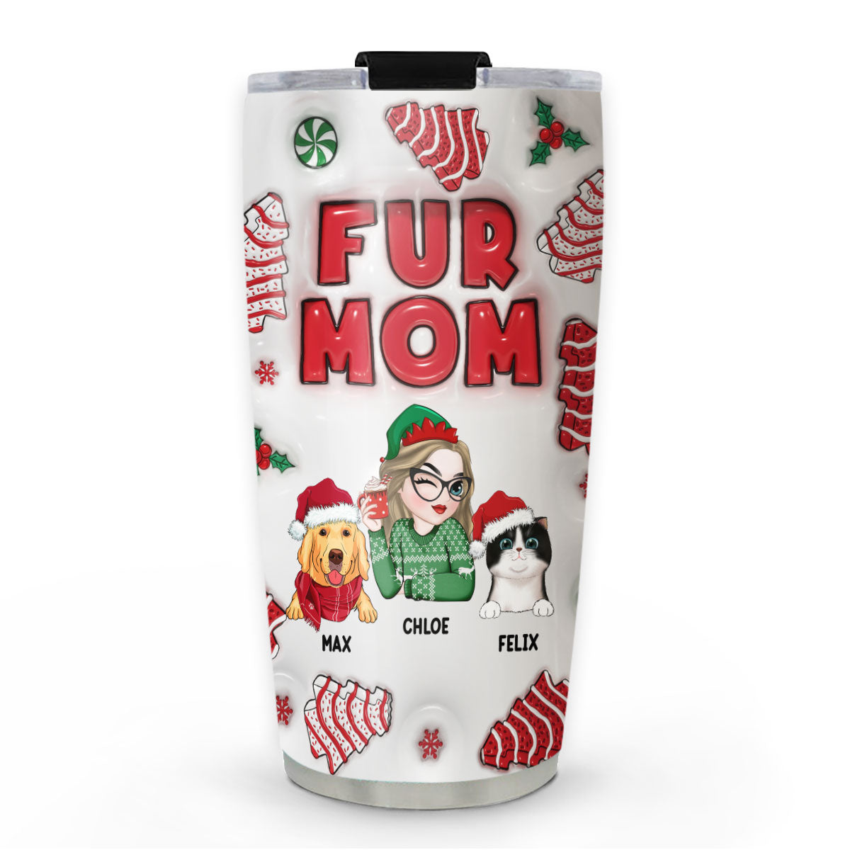 Personalized Custom 3D Inflated Effect Pet Mom Christmas Cake Tumbler - 20oz High - Quality Stainless Steel