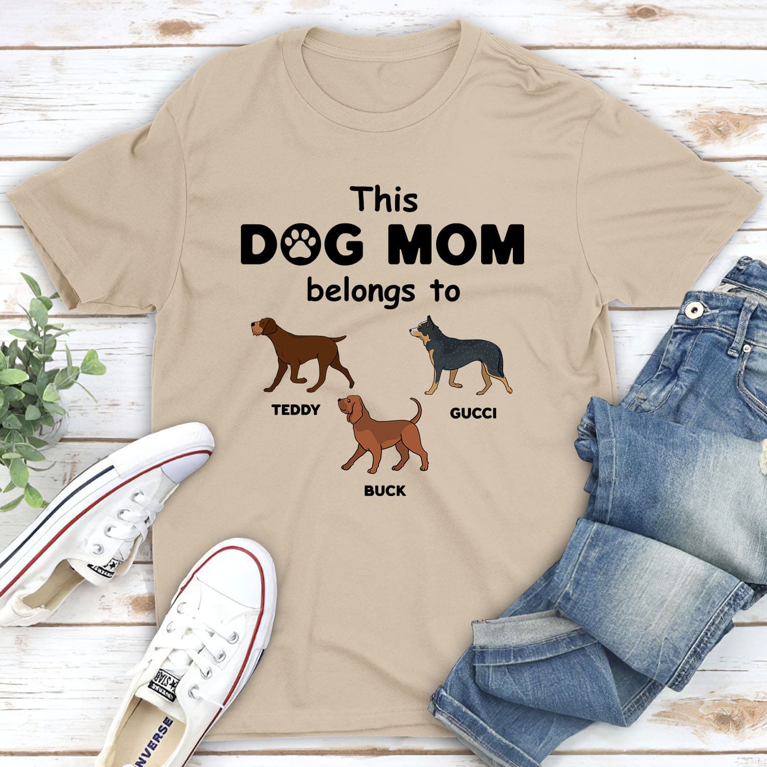 Dog Mom Belongs To - Personalized Custom Unisex 5.3 oz Heavy Cotton T-shirt for Pet Lovers