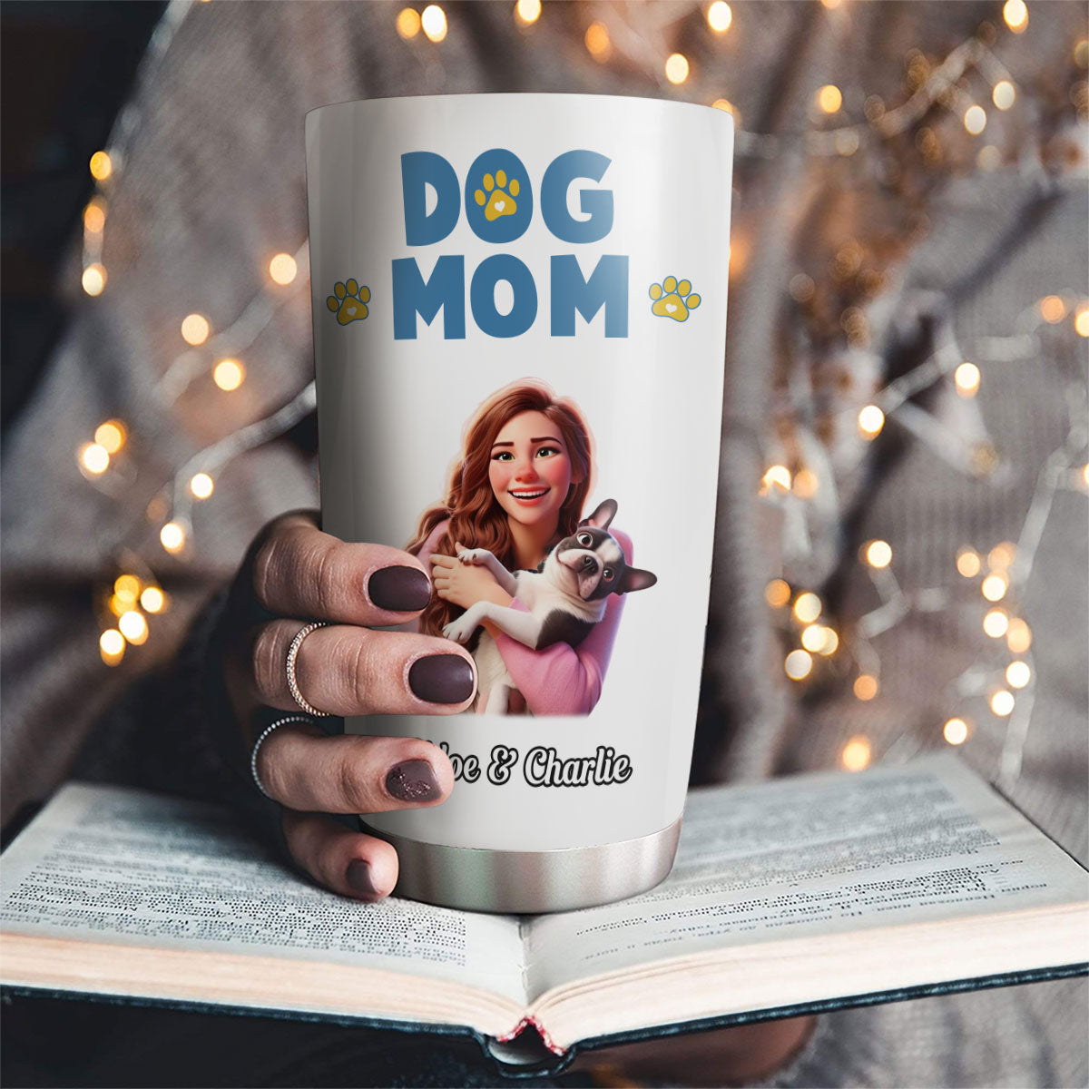 Charming Girl And Dog Cartoon Style Personalized Custom 20oz Tumbler for All Occasions
