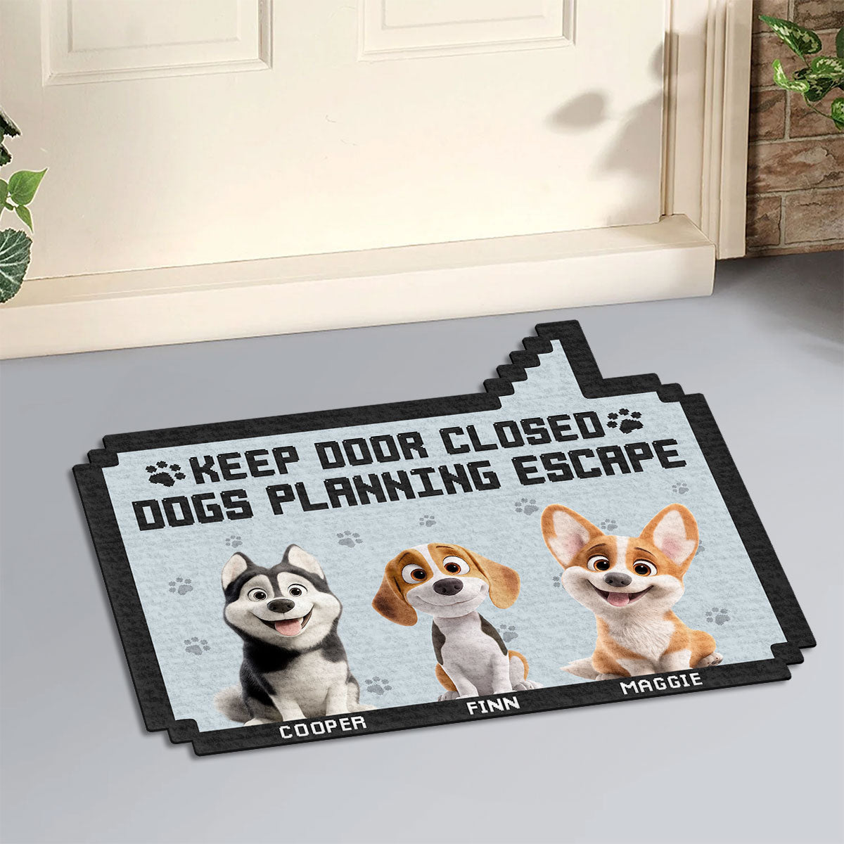 Personalized Custom 'Keep Door Closed Pixel' Doormat for Pet Lovers