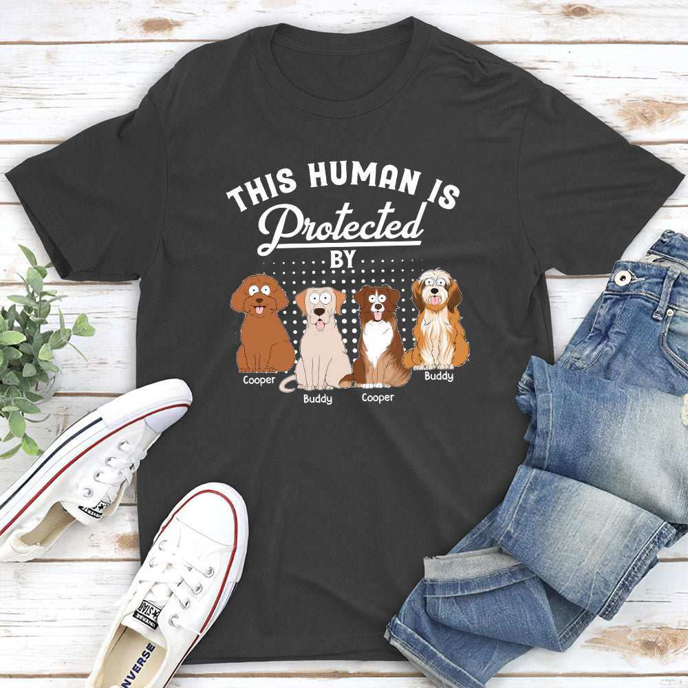 Protected By My Dogs - Exclusive Personalized Custom Unisex 5.3 oz T-shirt for Pet Lovers