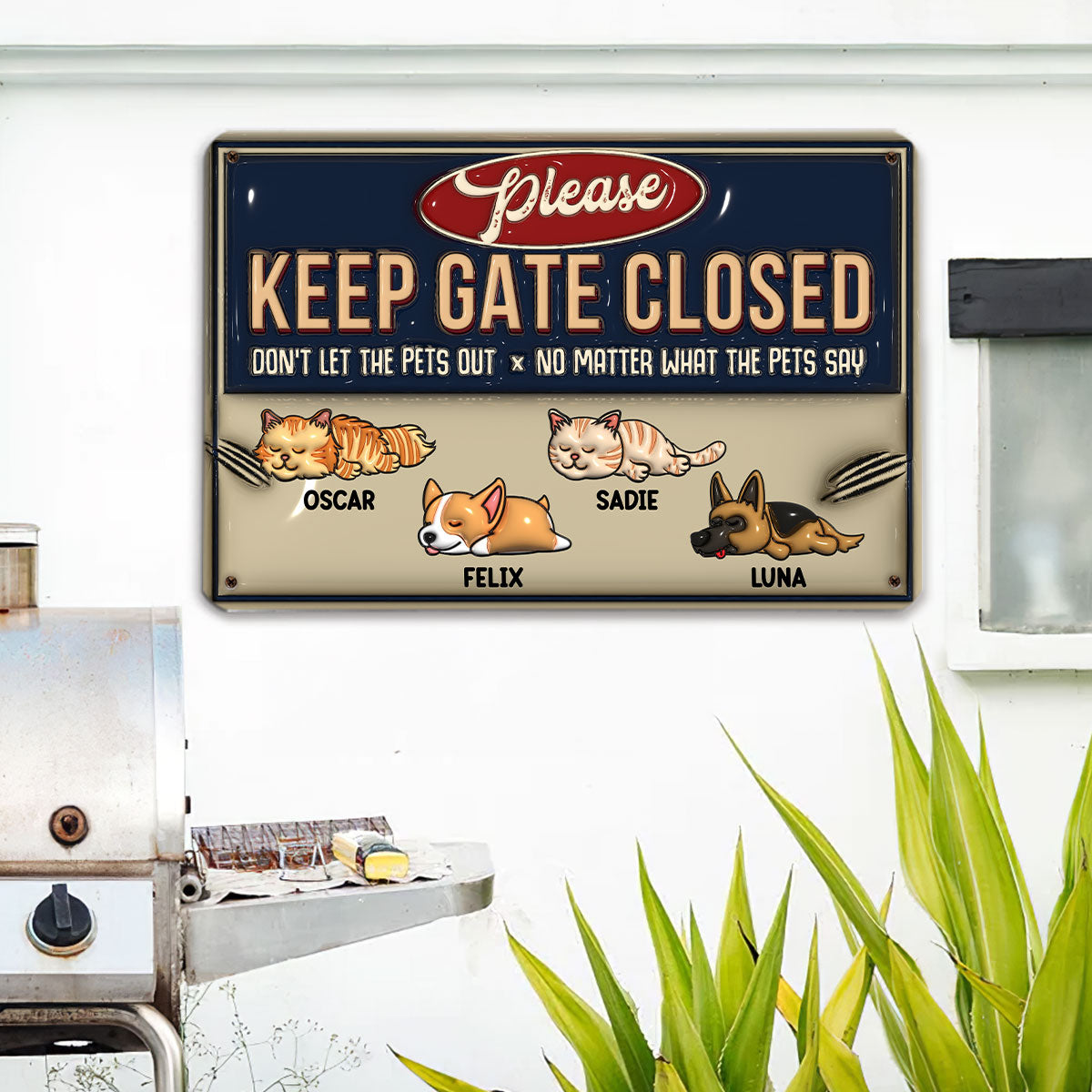 Exclusive Personalized Custom 3D Inflated Effect Metal Sign - Keep Pets Safe Inside