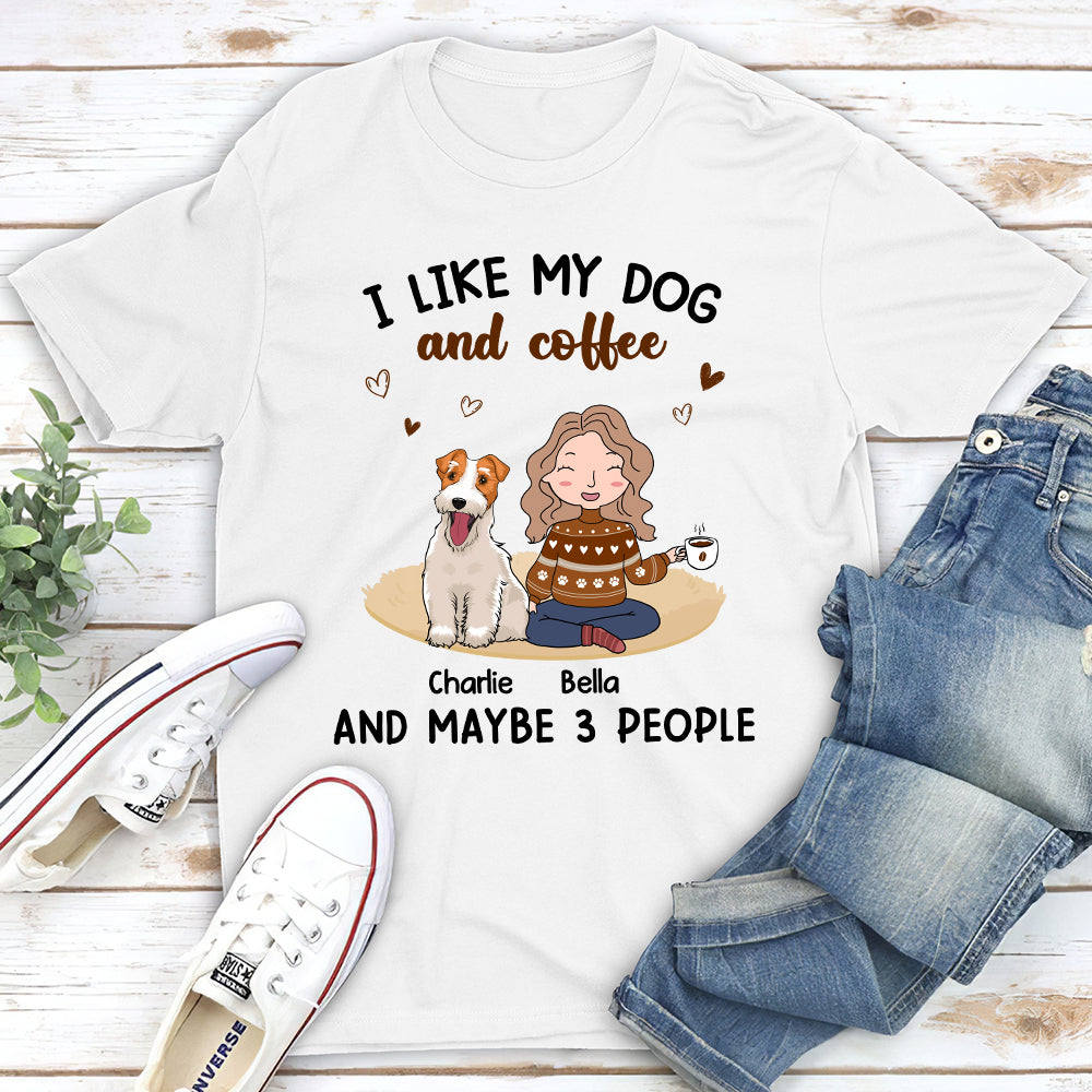 I Like My Dog And Coffee - Personalized Custom Unisex Heavy Cotton T-Shirt for Pet Lovers