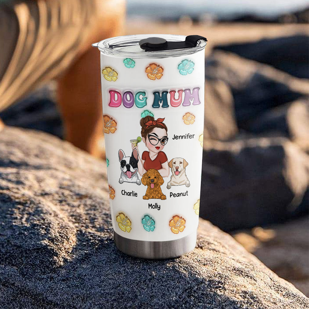 Dog Mom Summer - Customizable 3D Inflated Effect Personalized 20oz Stainless Steel Tumbler