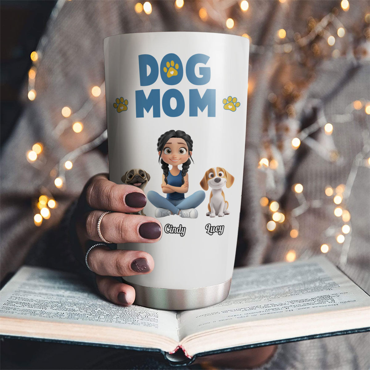 Girl And Dog Cartoon Style Version 2 - Personalized Custom 20oz Stainless Steel Tumbler for Girls