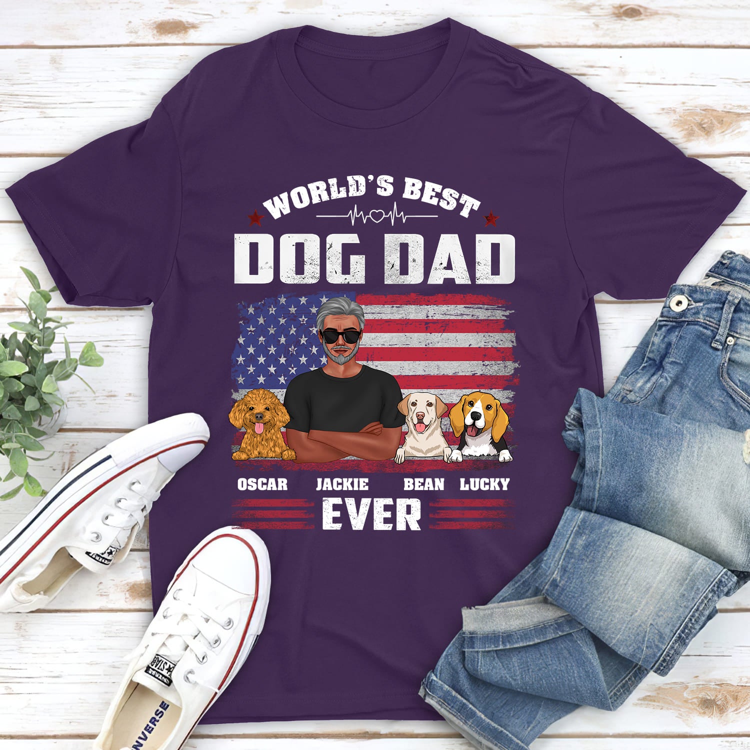 American Dog Dad - Customizable Unisex 5.3 oz Personalized T-shirt for Pet Lovers