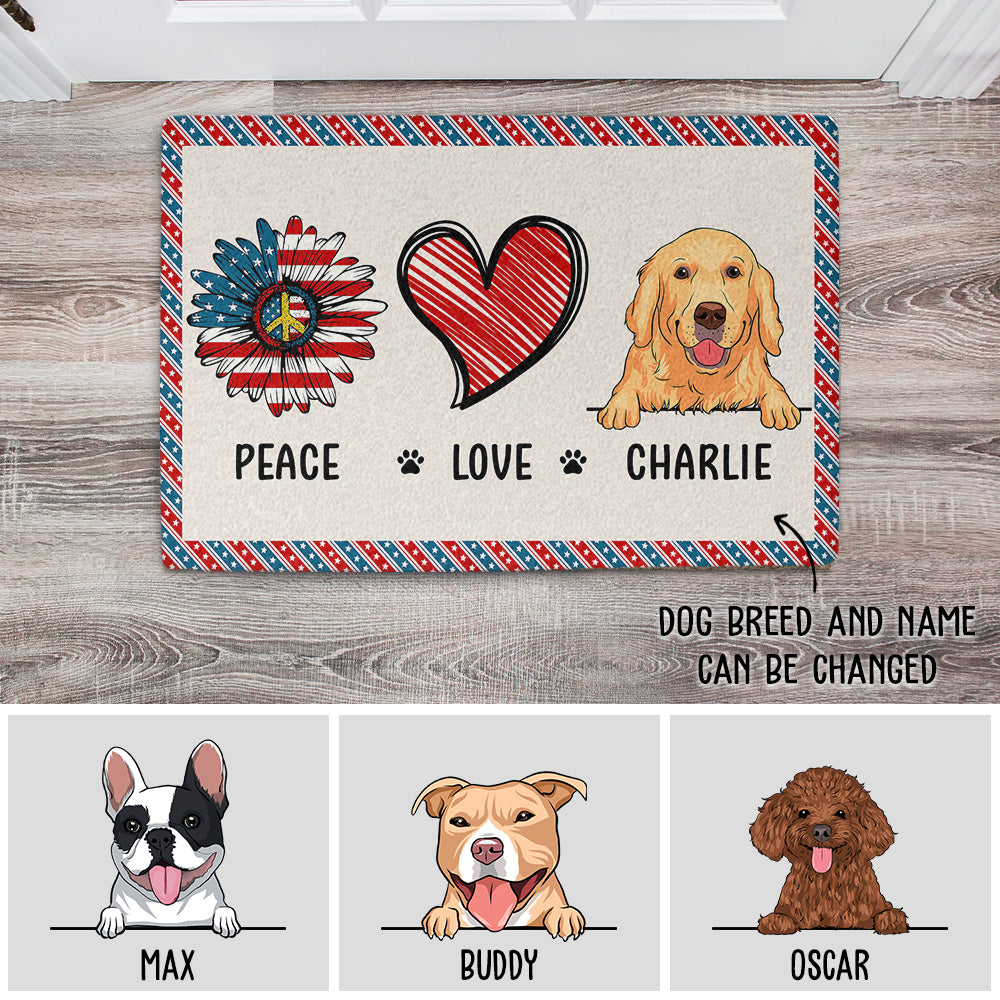 Peace Love Dog - Customizable Personalized Doormat with Your Dog's Picture