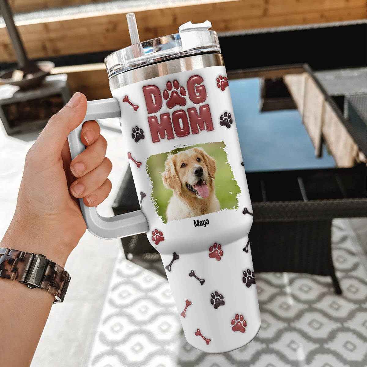 Charming Dog Mama Personalized 3D Inflated Effect Printed 40 Oz Stainless Steel Tumbler - Ideal Custom Gift