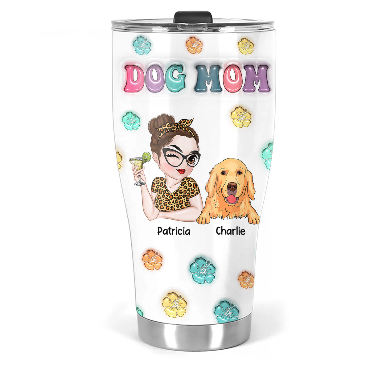 Dog Mom Summer - Exclusive Personalized Custom 3D Inflated Effect 20oz Stainless Steel Tumbler