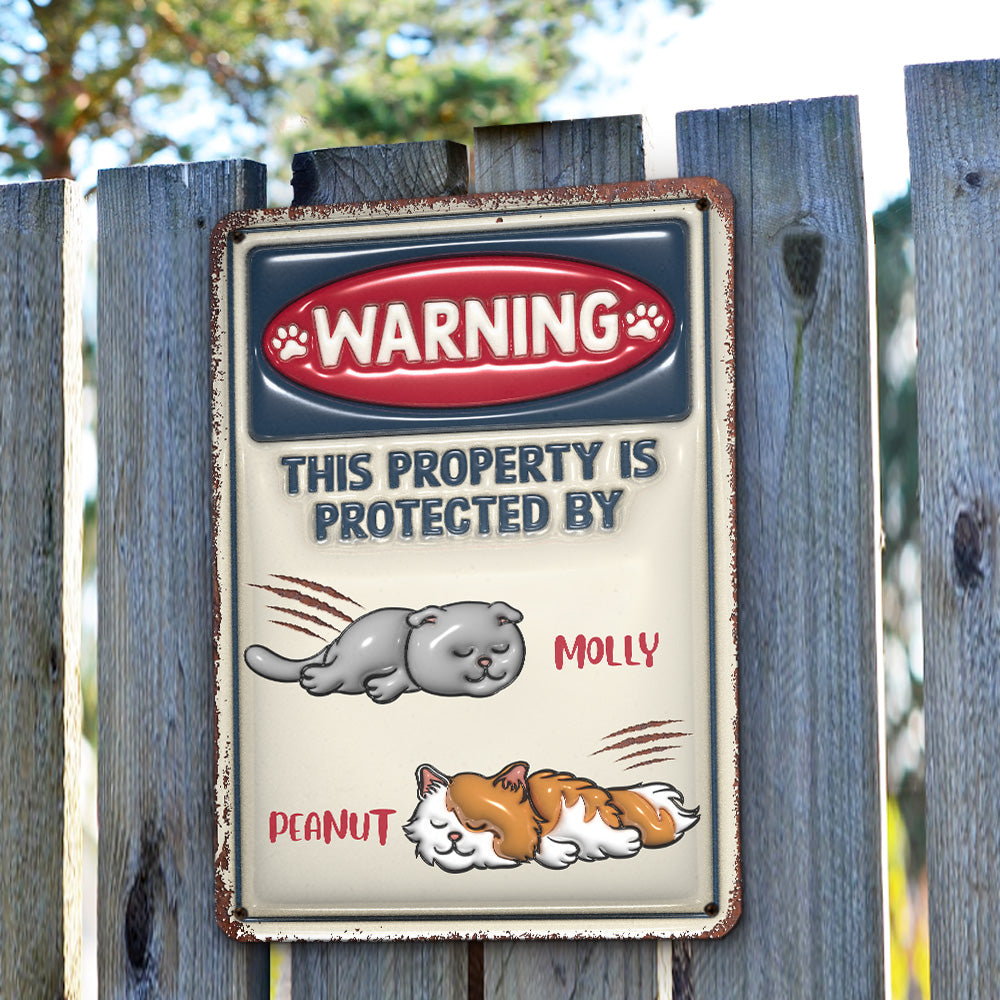 Personalized Custom 3D Inflated Effect Metal Sign - Property Is Protected By Cats, Ideal for Home and Office Decor
