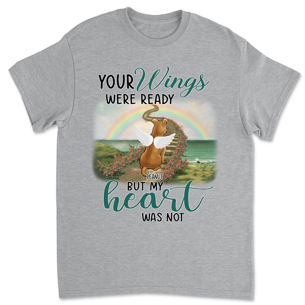 Your Wings Were Ready Rainbow - Personalized Custom Unisex 5.3 oz Memorial T-shirt for Pet Lovers