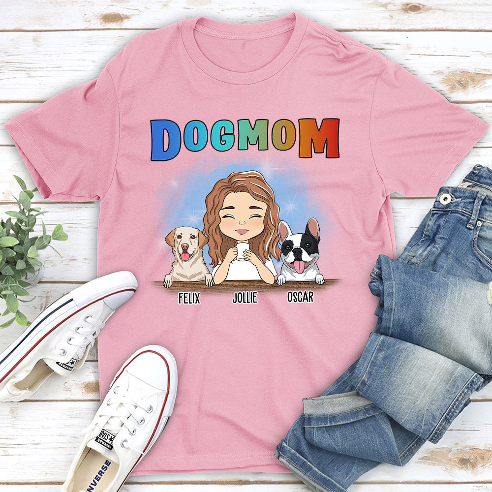 Dog Mom Colorful - Personalized Custom Unisex 5.3 oz Heavy Cotton T-shirt