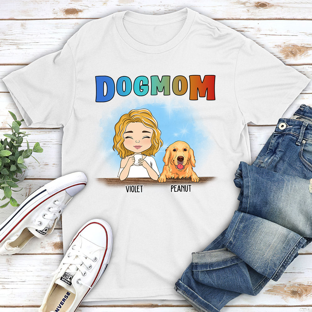 Dog Mom Colorful - Personalized Custom Unisex 5.3 oz Heavy Cotton T-shirt