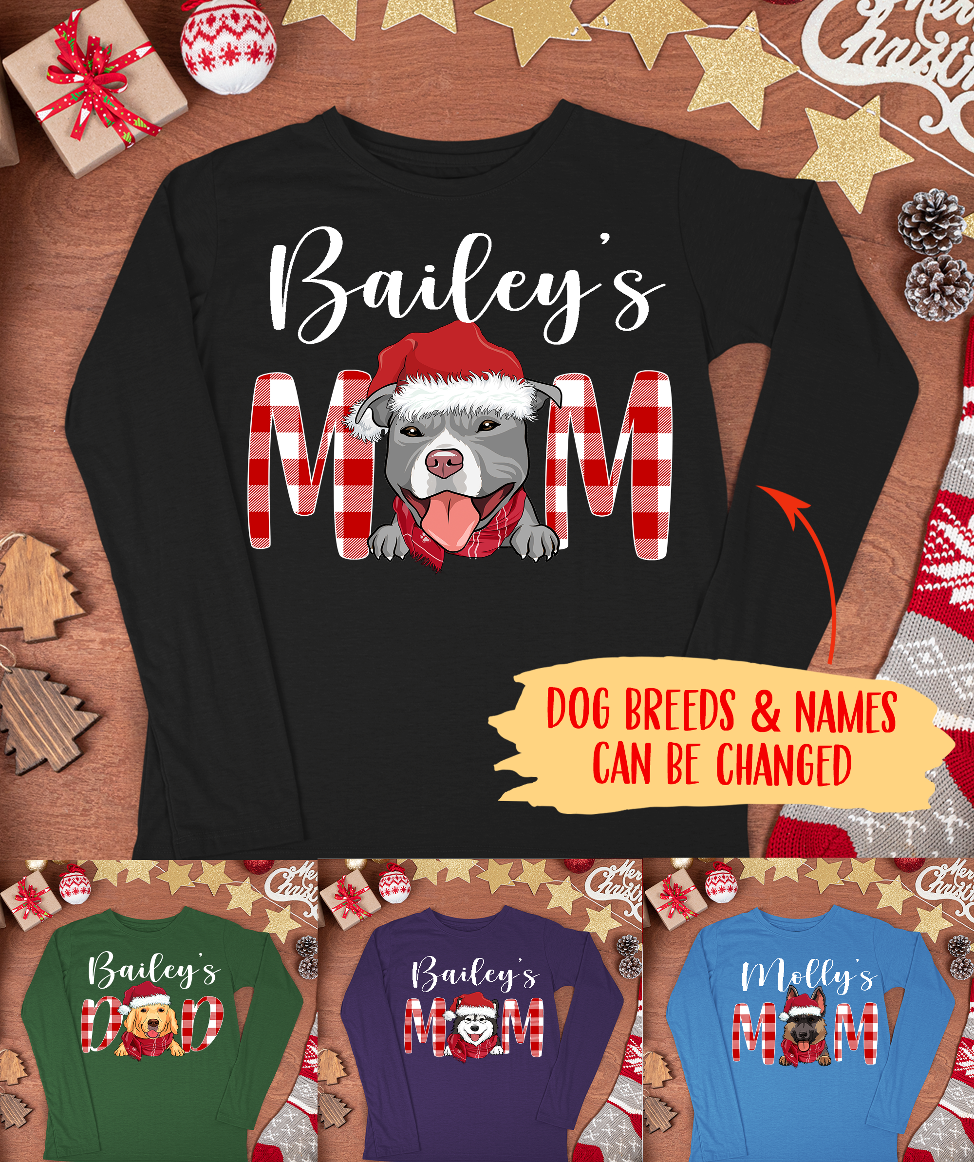 Christmas Dog Mom/Dad - Personalized Custom Unisex Long Sleeve Cotton-Polyester Blend T-shirt for Pet Lovers