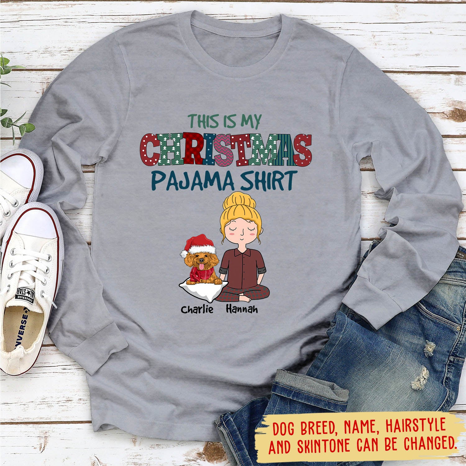 Personalized Custom Christmas Long Sleeve Pajama T-shirt for Pet Lovers