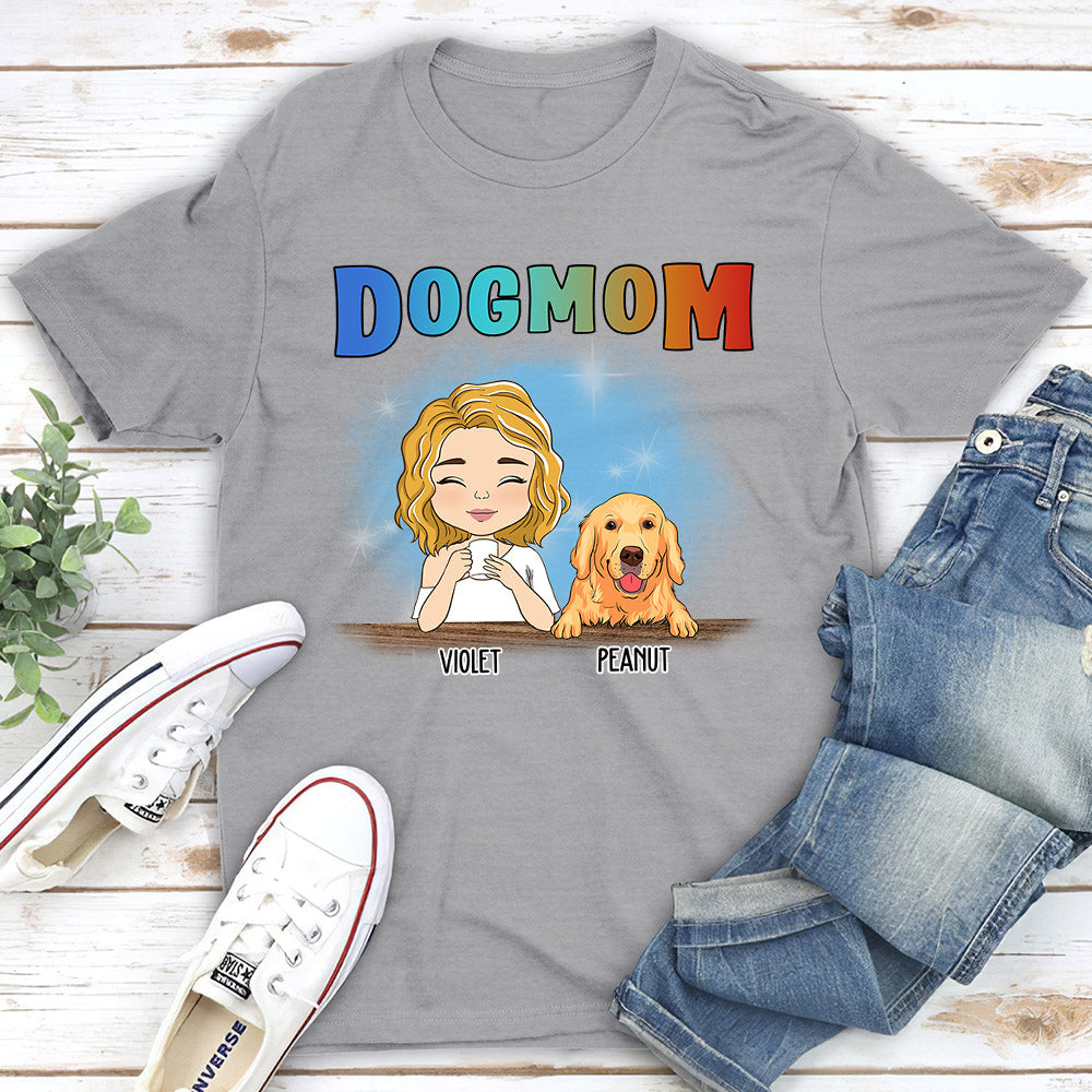 Dog Mom Colorful - Personalized Custom Unisex 5.3 oz Heavy Cotton T-shirt