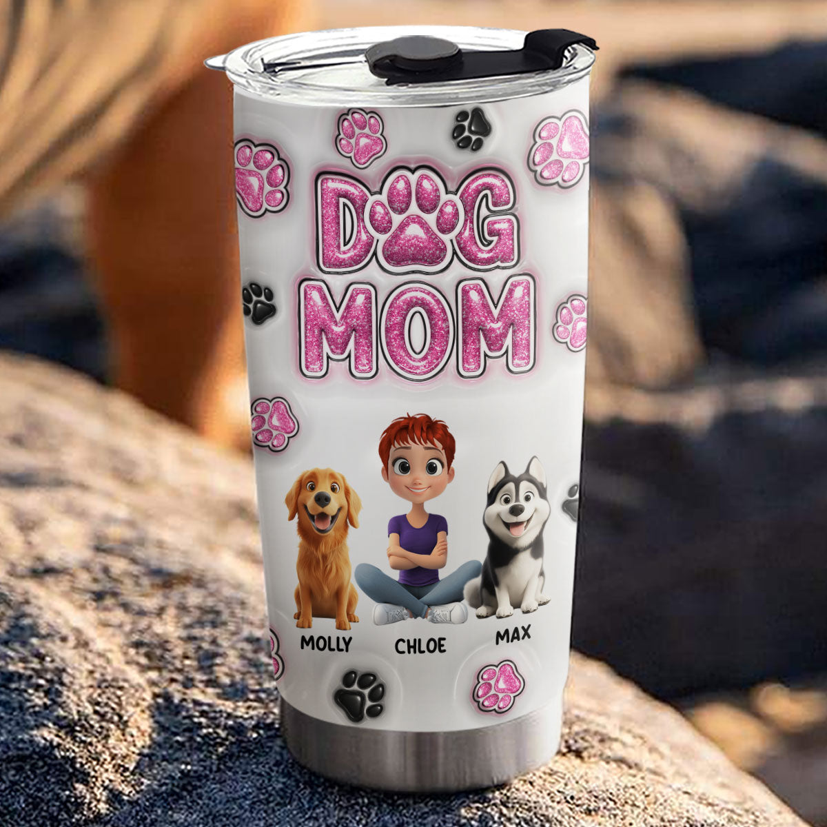 Personalized Custom 3D Inflated Effect Cartoon Chibi Dog Mom Tumbler - Unique 20oz Drinkware