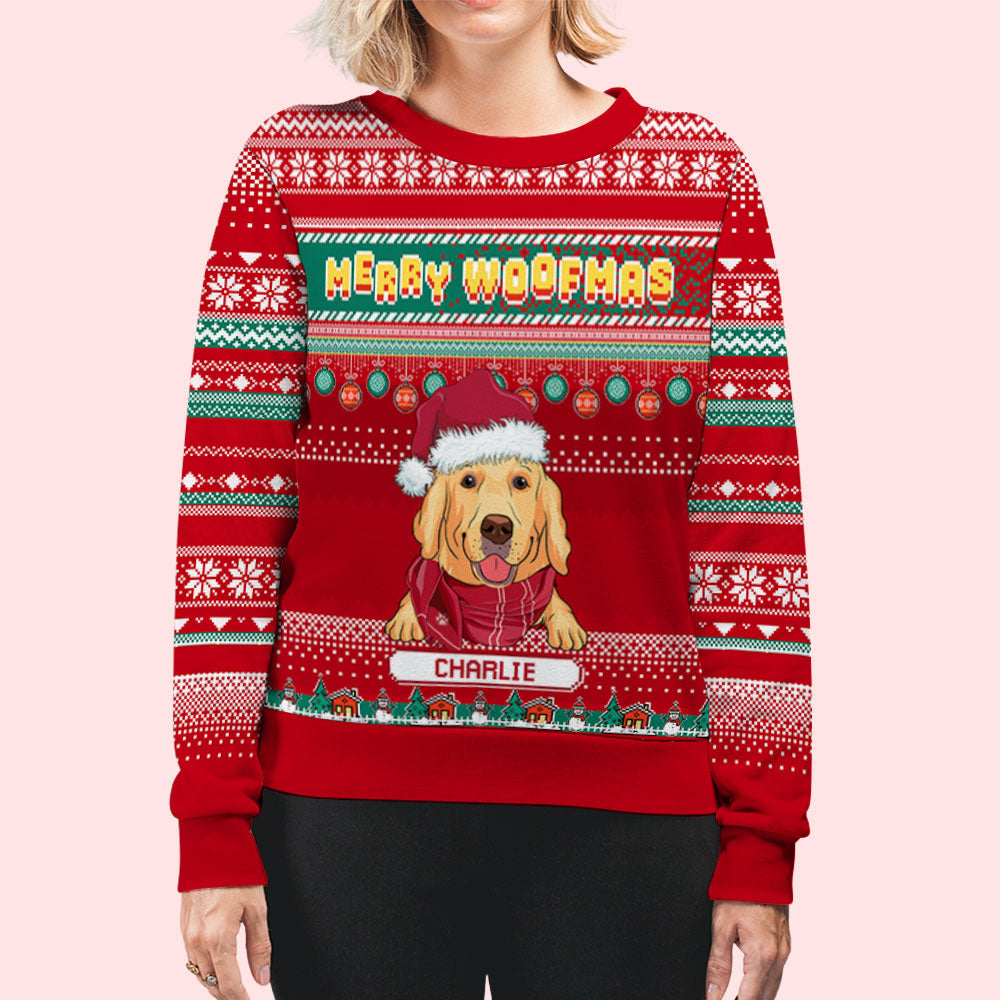 Merry Woofmas - Exclusive Personalized Custom All-Over-Print Unisex Sweatshirt for Pet Lovers