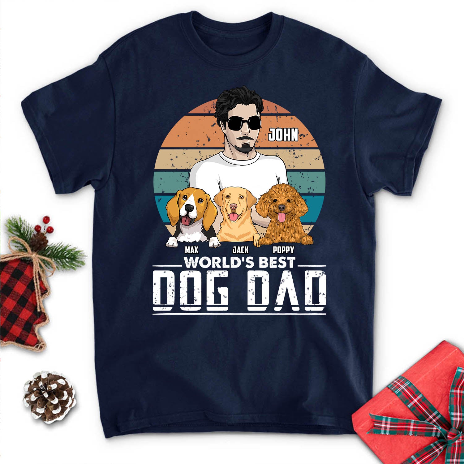 World's Best Dog Dad Retro - Personalized Custom Unisex 5.3 oz T-shirt for Pet Lovers