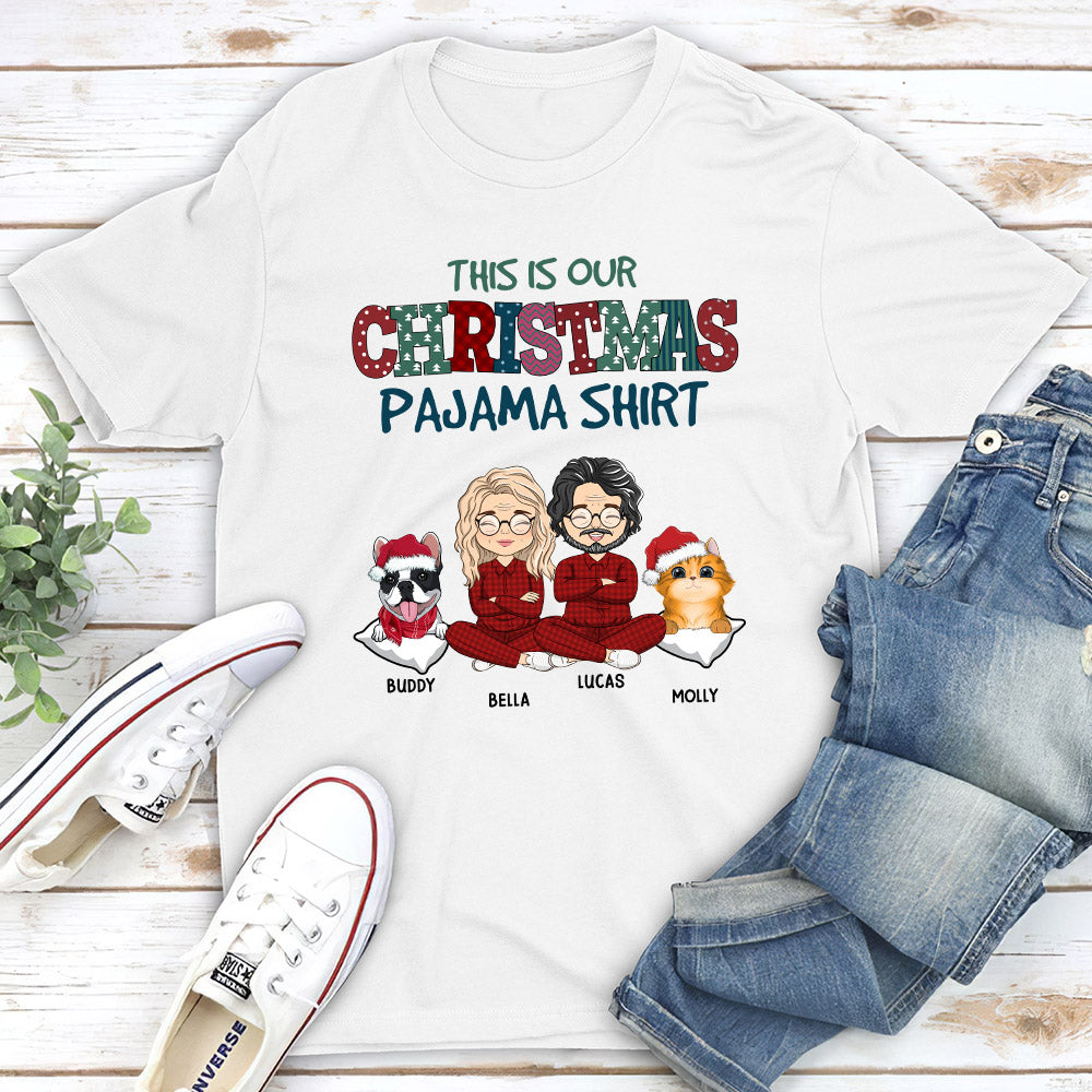 Customizable Christmas Pajama Couple Unisex T-shirt - Perfect Gift for Pet Lovers
