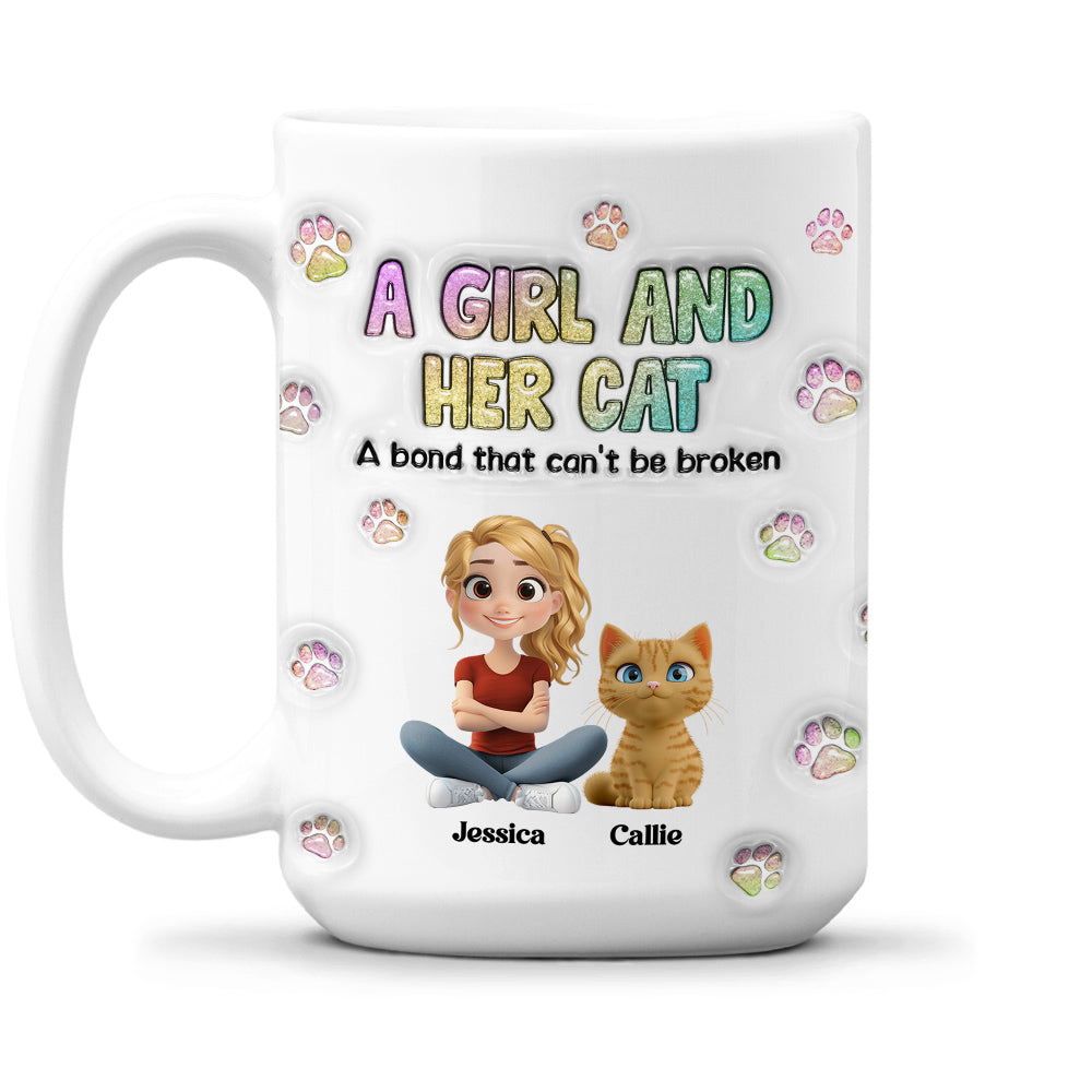 A Girl And Her Cat - Personalized Custom 3D Inflated Effect Ceramic Mug (11oz, 15oz)