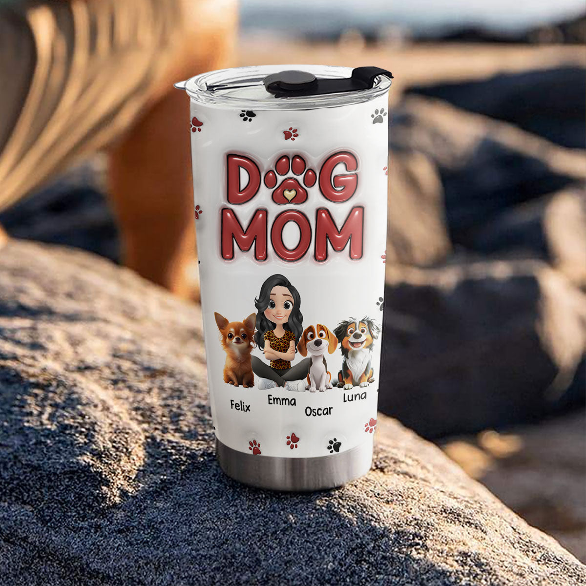 Charming Dog Mom's Personalized Custom 3D Inflated Effect 20oz Stainless Steel Tumbler - Ideal for Every Occasion