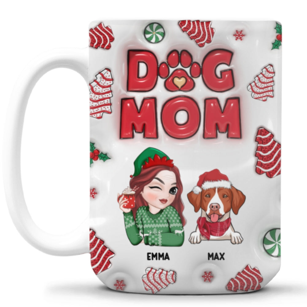 Personalized Custom 3D Inflated Effect Dog Mom Christmas Cake Mug - 11oz & 15oz