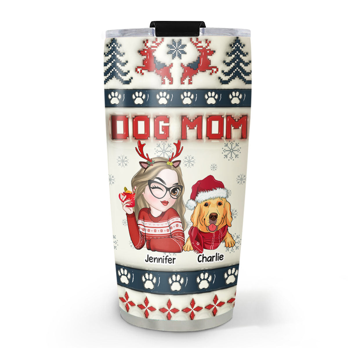 Customizable Dog Mom Pixel 3D Inflated Effect 20oz Personalized Stainless Steel Tumbler