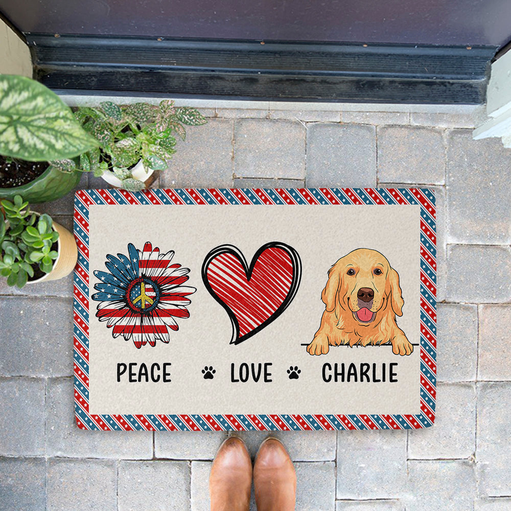 Peace Love Dog - Customizable Personalized Doormat with Your Dog's Picture