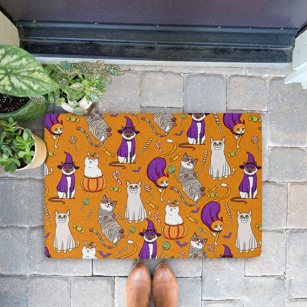 Halloween Pattern Cat Personalized Doormat with Dog's Picture - Ideal Gift for Pet Lovers