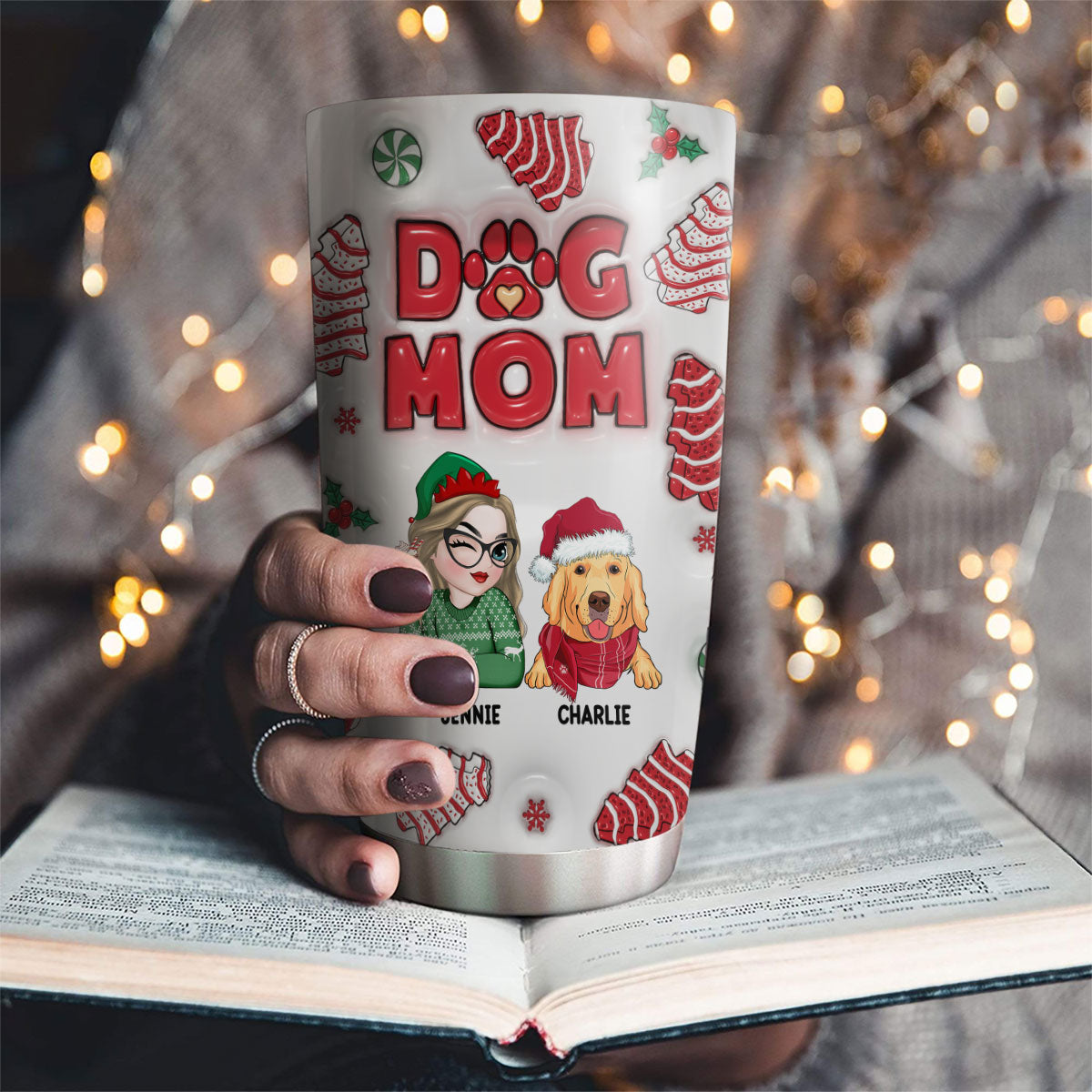 Customizable 3D Inflated Effect Personalized Dog Mom Christmas Tumbler - 20oz High - Quality Stainless Steel