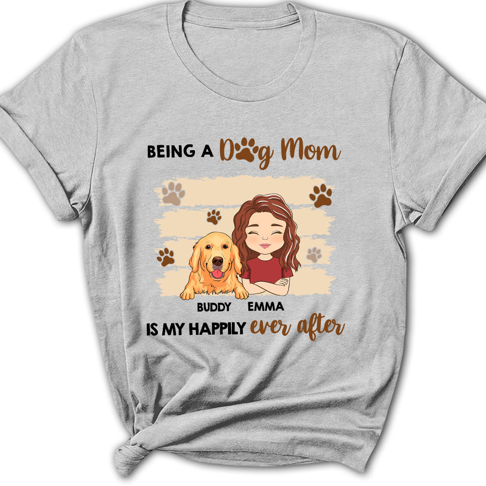 Being A Happy Dog Mom - Personalized Custom Women's Cotton Blend T-shirt with Feminine Pattern