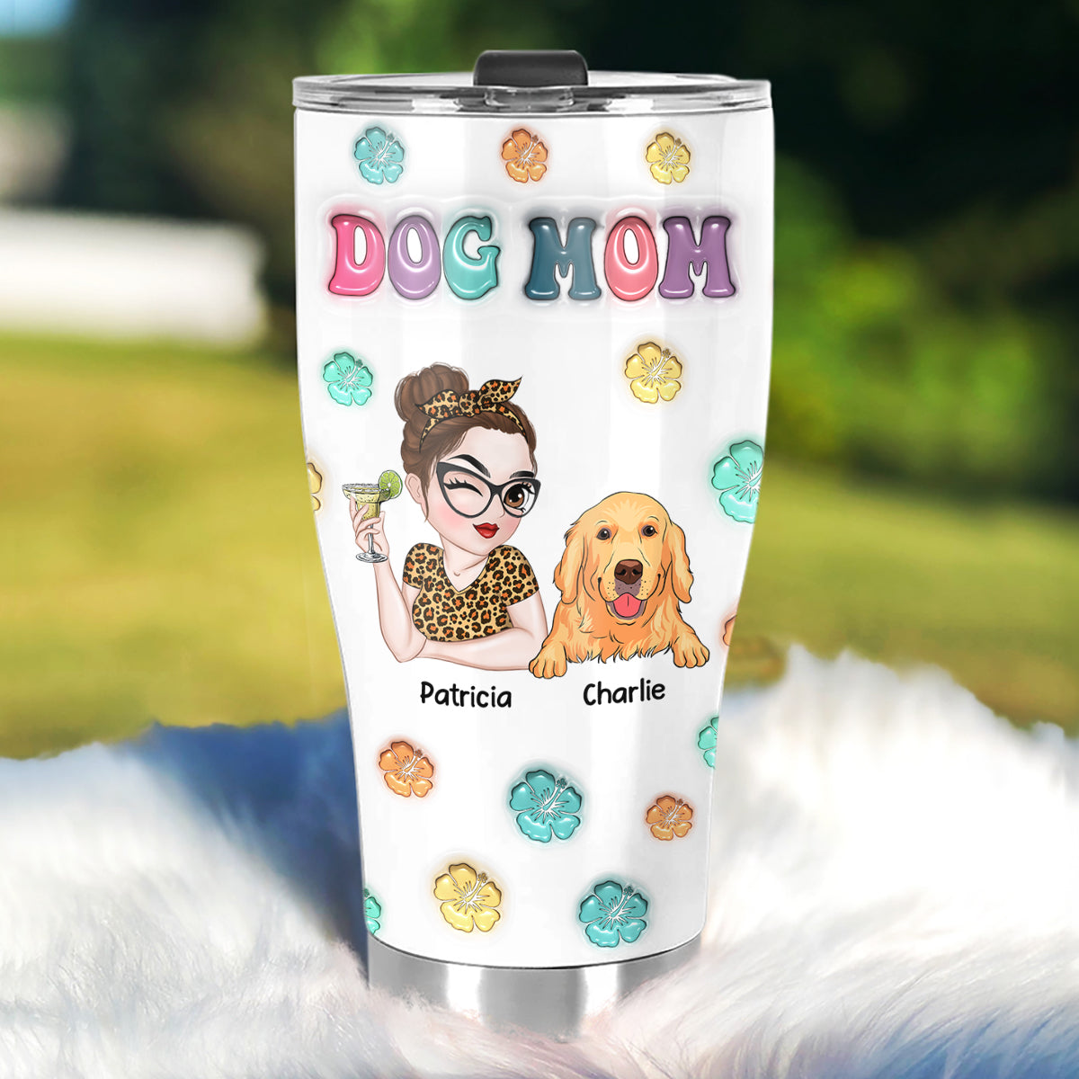 Dog Mom Summer - Exclusive Personalized Custom 3D Inflated Effect 20oz Stainless Steel Tumbler