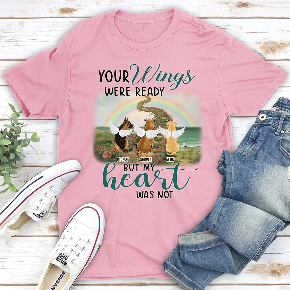 Your Wings Were Ready Rainbow - Personalized Custom Unisex 5.3 oz Memorial T-shirt for Pet Lovers