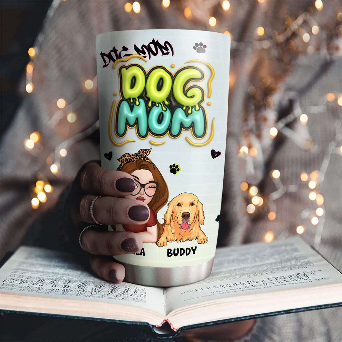Vibrant Colorful Dog Mom Slay - Personalized Custom 3D Inflated Effect 20oz Stainless Steel Tumbler