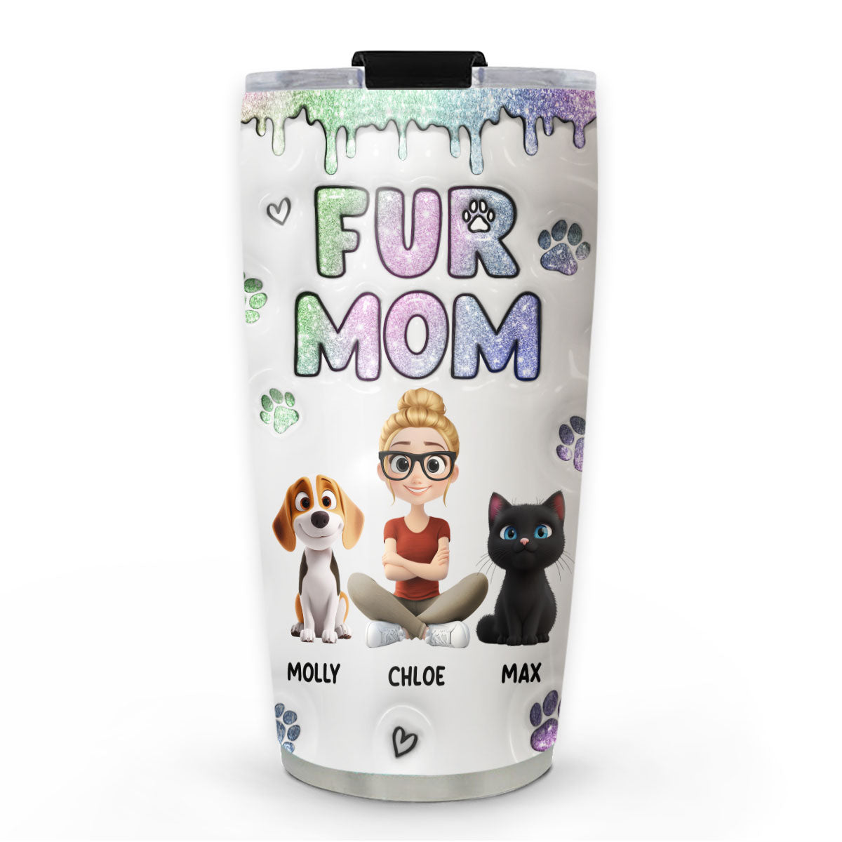 Adorable Chibi Fur Mom Personalized Custom 3D Inflated Effect 20oz Stainless Steel Tumbler