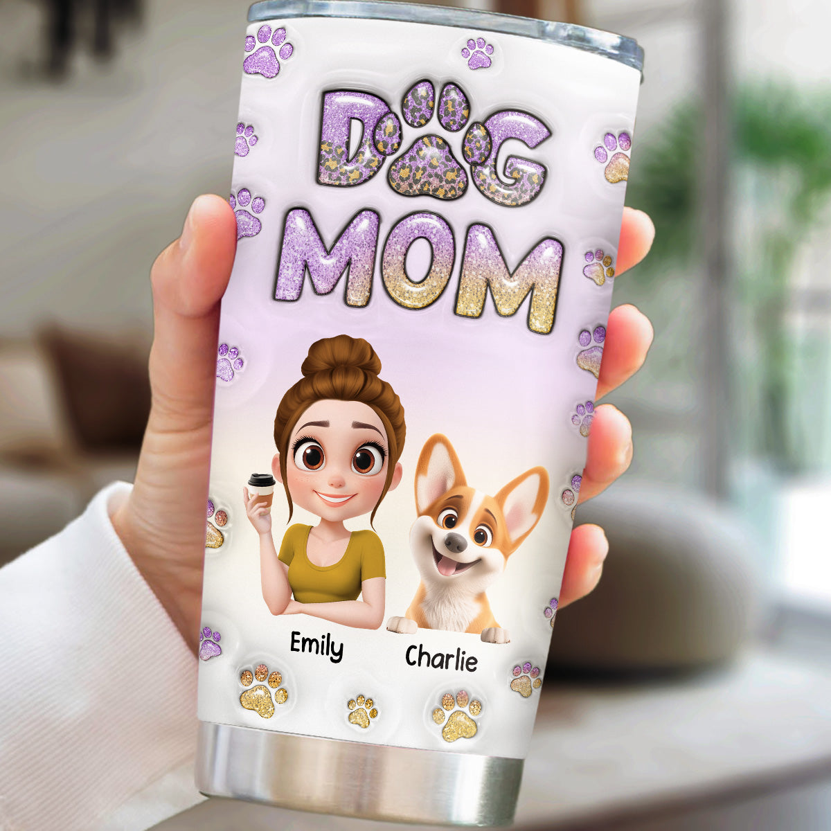 Unique Personalized Custom 3D Inflated Effect Tumbler - The Perfect Dog Mom Keepsake