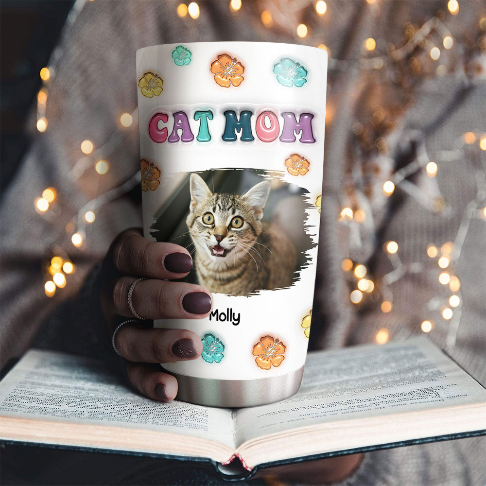 Cat Mom Summer Photo - Personalized Custom 3D Inflated Effect 20oz Stainless Steel Tumbler for All Occasions