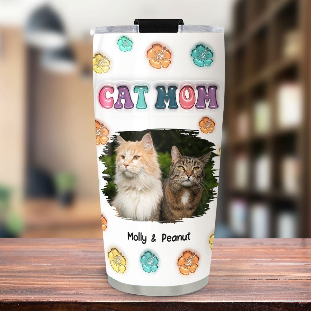 Cat Mom Summer Photo - Personalized Custom 3D Inflated Effect 20oz Stainless Steel Tumbler for All Occasions