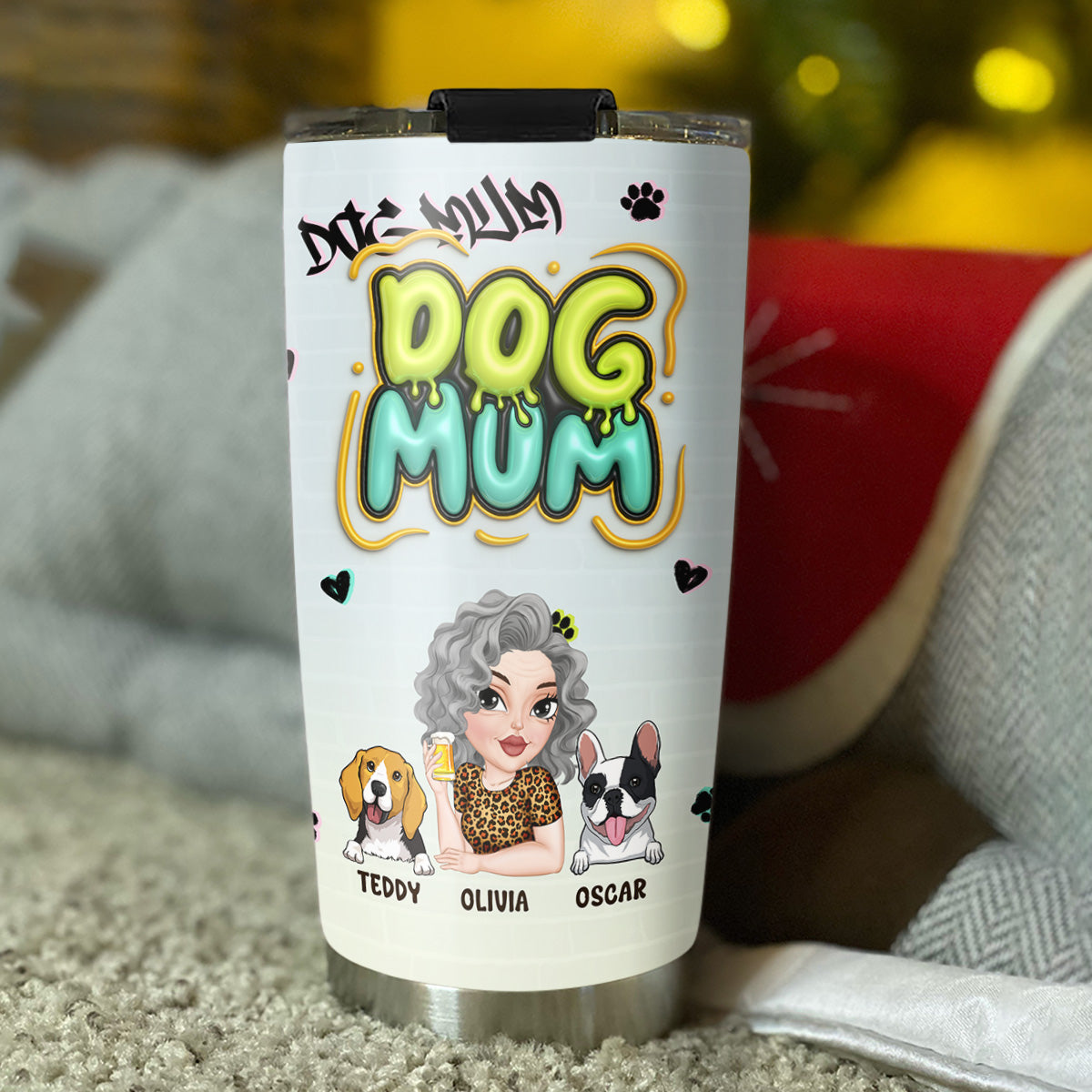 Vibrant Colorful Dog Mom Slay - Personalized Custom 3D Inflated Effect 20oz Stainless Steel Tumbler