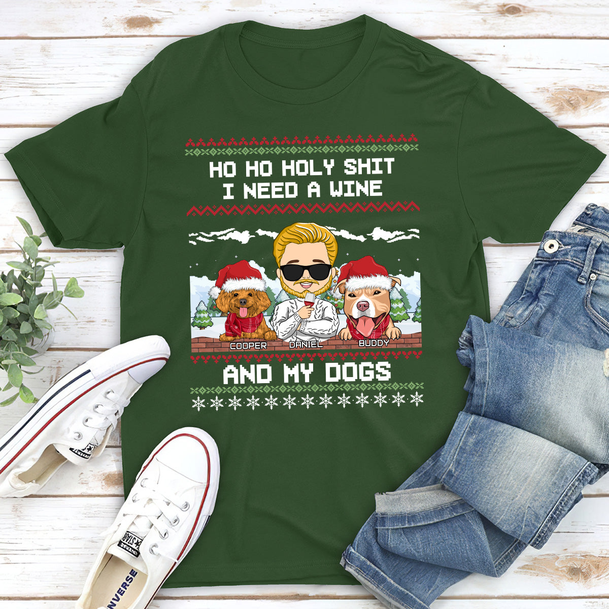 Ho Ho Holy Christmas - Customizable Unisex 5.3 oz Personalized T-shirt for Pet Lovers