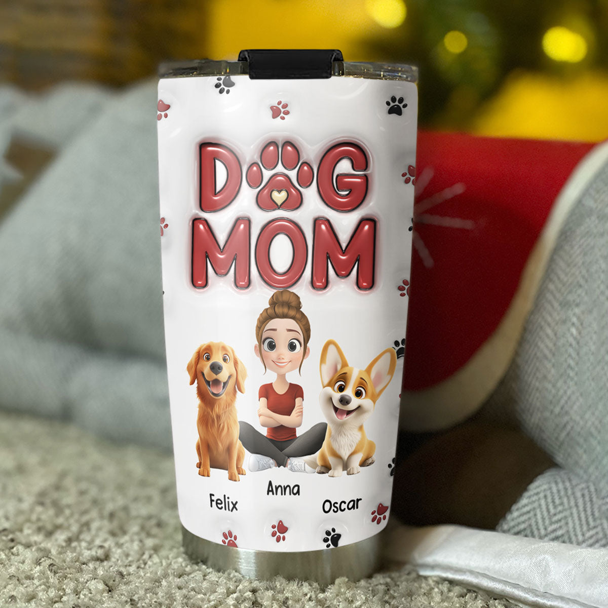 Charming Dog Mom's Personalized Custom 3D Inflated Effect 20oz Stainless Steel Tumbler - Ideal for Every Occasion