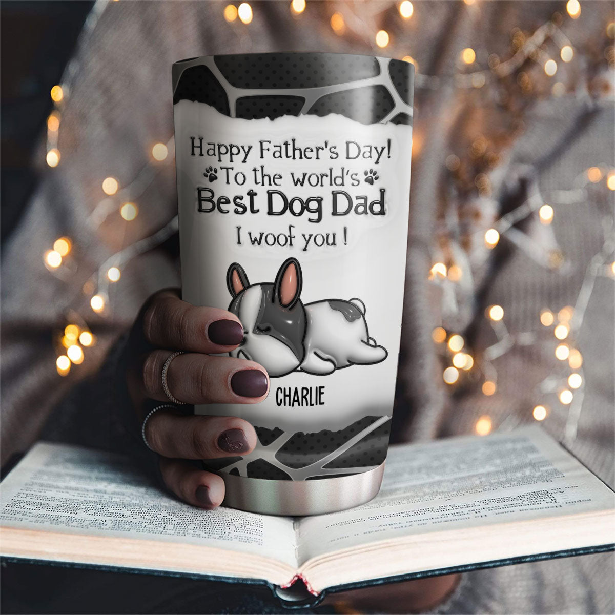 Woof Papa - Exclusive Personalized 3D Inflated Effect 20oz Custom Tumbler for Unique Self - Expression