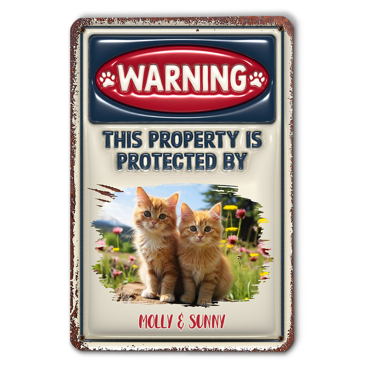 Ver Cat Photo - Personalized Custom 3D Inflated Effect Metal Sign for Property Protection