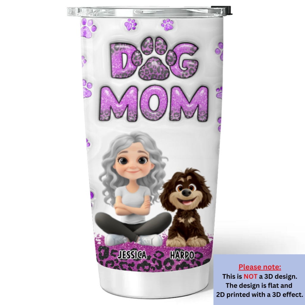 Dog Mom Leopard Version 2 - Personalized 3D Inflated Effect Custom Tumbler, 20oz, High - Quality Stainless Steel