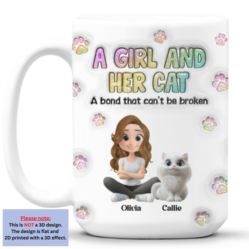 A Girl And Her Cat - Personalized Custom 3D Inflated Effect Ceramic Mug (11oz, 15oz)