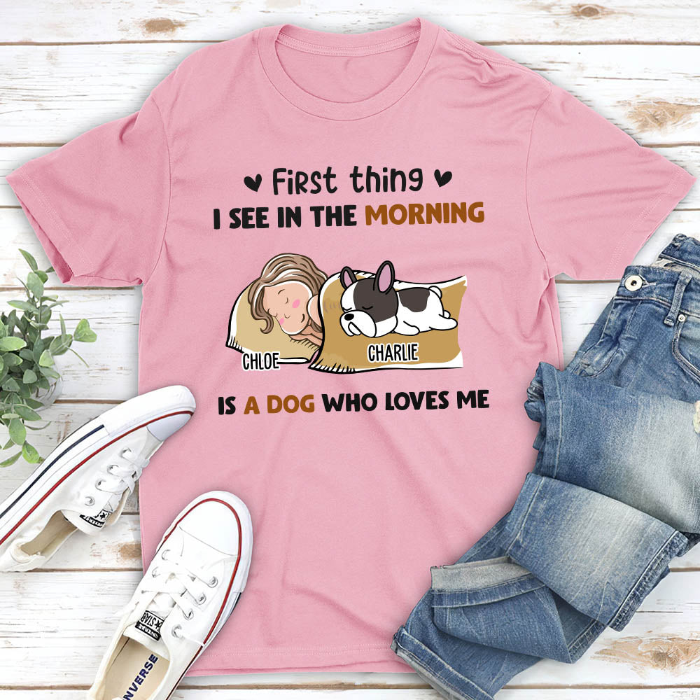 Morning First Thing - Personalized Custom Premium Men's 4.2 oz T-shirt for Pet Lovers